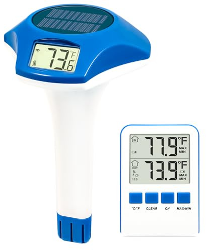 Circrane Solar Wireless Pool Thermometer, Easy Read Digital Floating Thermometer, IPX8 Water Proof, Solar Powered with 150 Days Battery Life for Hot Tub/Ice Bath/Swimming Pool/Aquarium, Dark Blue