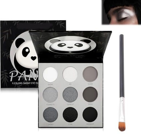 AYNKH Lidschatten-Palette, rauchschwarz, 9 Farben, matt und glitter, grau, silber, weiß, hohe Pigmentierung, Gothic, für Halloween und Make-up