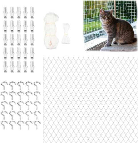 Katzennetz Transparent Balcony, Katzennetz, Katzenschutznetz aus Transparentem Nylon, katzengitter Balkon, 3x4m, katzennetz für Balkon Ohne Bohren, katzennetz Drahtverstärkt, für Balkon,Terrasse