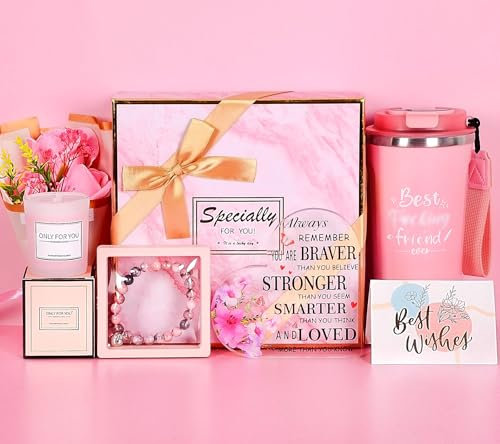 GEEKEO Regalo Amiga, Regalos Originales Cumpleanos para Mujer Joven Mejor Amiga, Regalo San Valentin, Pack Regalo Amiga con Taza Termo y Velas Perfumadas, Regalos Originales para Amigas Hermanas