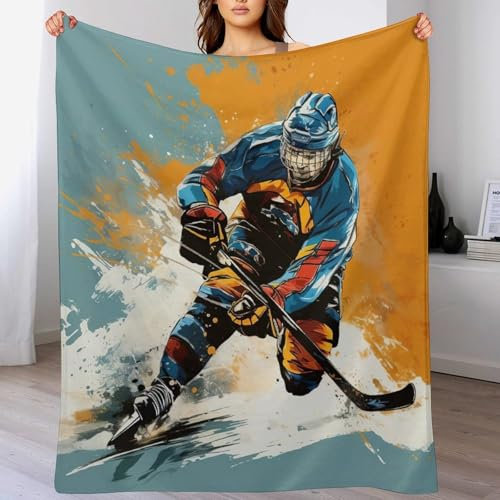 AAPZY Eishockey Wohndecken Decken Flannel Decke Wickeln Strand Handtuch Teppich Teppich Picknick Weich Für Schlafzimmer Sofa Outdoor Vier Jahreszeiten （130×180cm）