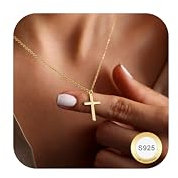 Dochais 925 Silber Kreuz Halskette Damen 18K Gold/Weißgold Vergoldete Kreuz Anhänger Kette 925 Silber Cross Necklace Taufkette Halskette Frauen Mädchen Schmuck Geschenk Weihnachten, 40-45cm