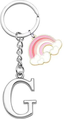 ZYMGUO lettre initiale pendentif Porte-clés,Arcobaleno lettre initiale porte-clés cadeau amis soeurs,argent A-Z 26 lettre initiale pendentif porte-clés - cadeau femme homme anniversaire porte-clés (G)