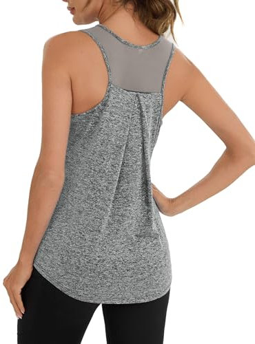 Terecey Tanktop Damen Sport Fitness Jogging Trägershirt Lässig Athletisch Ringerrücken Oberteil Ärmelloses Workout Running Yoga Tops, Grau L