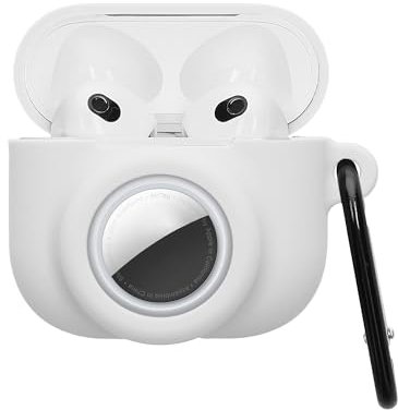 kwmobile Custodia 2 in 1 compatibile con Apple AirPods 3 e AirTag - Cover Cuffie Bluetooth - Protezione in Silicone con Moschettone - bianco