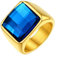 FindChic 15MM Blauer Stein Bandring Gothic Biker Ring Männer Siegelring Retro Ring aus 316 Edelstahl, Geschenk für Verlobung Valentinstag, Gold, Größe 70