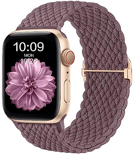 CeMiKa Compatible per Cinturino Apple Watch 42mm 40mm 41mm 38mm Donna Uomini, Intrecciato Sport Nylon Ricambio Elastica Cinturini per iWatch Series 11 10 9 8 7 6 5 4 SE Ultra 3 2 1,Viola Fumo