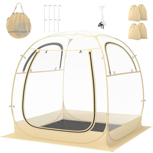 TANGZON Pop up Bubble Tent, Weatherproof Instant Sports Tent with Carrying Bag, Floor Mat, Portable Outdoor Clear Shelter for Events Fishing Camping Cheering (183 x 183 x 165 cm)