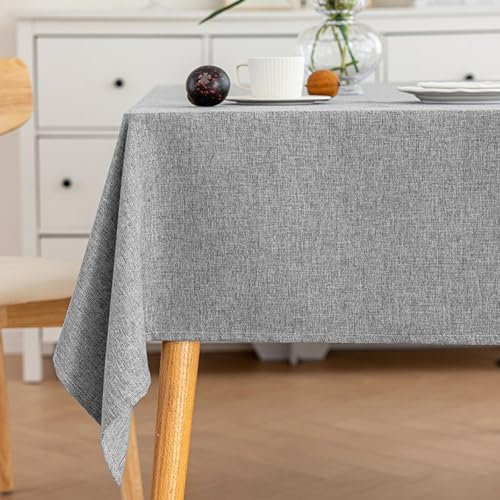 AMFUN Waterproof Soft Linen Rectangular Tablecloth-55.1 x 39.4in(140 * 100cm) Wipe Clean Rectangle Table Cover for Dining Rooms, Kitchens, Living Rooms,Gardens (Light Grey)