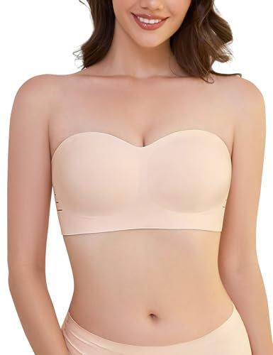 Lonya Sujetador sin Tirantes Mujer Comodos Sujetadores sin Aros Multifunción Bralette Invisible Reductor sin Costuras Beige Claro,L