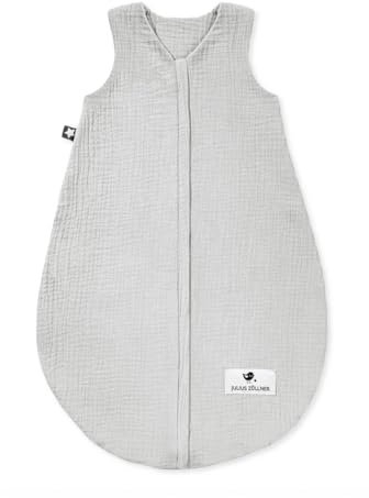 Julius Zöllner Musselin Sommerschlafsack grau, Größe 90 | aus weicher Musselin Baumwolle, sicher und schadstoffgepüft, ideal für warme Sommernächte