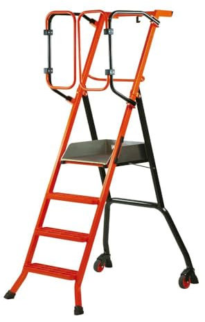 Mondelin - Escabeau sécurisé PIRL Gardia 90 cm avec portillons automatiques - 4 Marches moulées en alu Plateforme 50x45 cm - Revêtement Anti-dérapant - Roues sur Ressort facilite Le déplacement