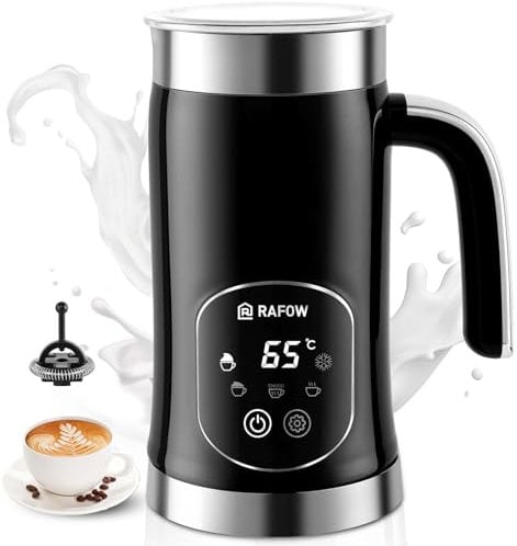 Milchaufschäumer Elektrisch 5 in 1 - Automatische Milchschäumer 350ml Großes Fassungsvermögen Milch Dampfer für Heißer Kalter Milchschaum Heiße Schokolade Latte Cappuccino Schwarz