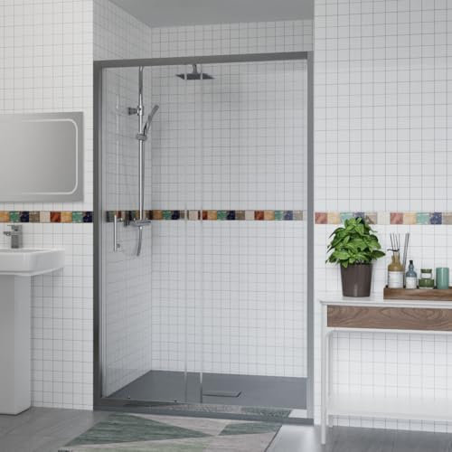 Aquariss 1200x800mm Shower Enclosure Wetroom Cubicle Chrome with 1200mm Sliding Shower Screen Door 6mm Easy Clean Glass, Anthracite SMC Anti Slip Shower Tray and Free Waste