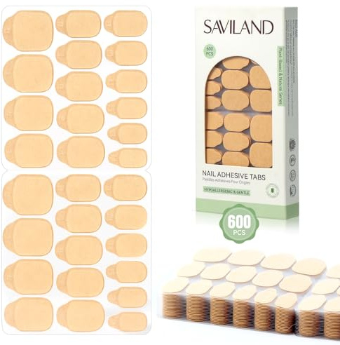 SAVILAND 600 Pcs Plant-Based Nail Adhesive Tabs: 15 Sizes Nail Sticky Tabs Non-Irritating Nail Stickers for Press On Nail Tabs Double Side Ultra-thin Breathable Nail Glue Sticker for Nail Art Home DIY