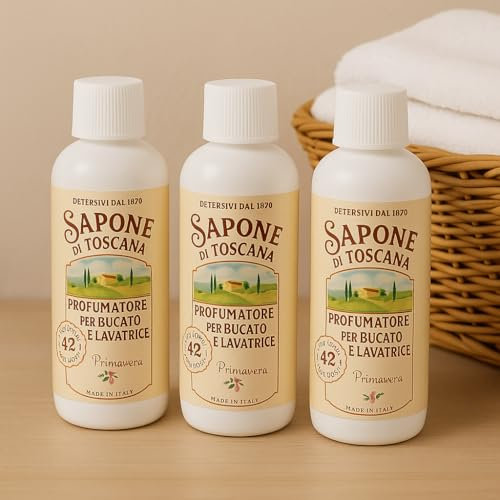 Profumatore per Bucato e Lavatrice 250ml – Toscana – Primavera o Fiori Bianchi & Iris – 1 o 3 Pezzi – 42 Lavaggi – Made in Italy (3 pezzi, Primavera)