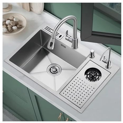 Lavello da cucina in acciaio inossidabile 304 di alta qualità con portacoltelli integrato e lavatrice a tazza ad alta pressione, vasca singola per verdure, per bar, lavanderia, uso esterno