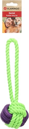 Flamingo Hundespielzeug – Gropa Zerrspiel & Knotenball Grün/Lila – Zahnpflege, Griff – Länge 28 cm