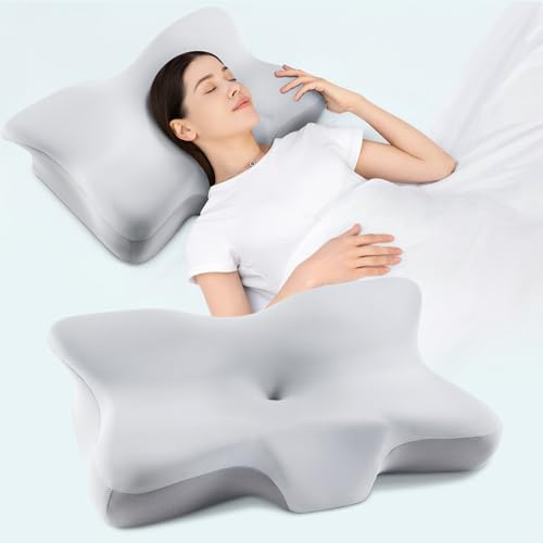 Silkena Memory Foam Kissen, Ergonomisches Kopfkissen, Nackenkissen Kopfkissen, Antischnarchkissen Stützendes Kissen, Geeignet für Seiten-, Rücken-und Bauchschläfer, Hellgrau