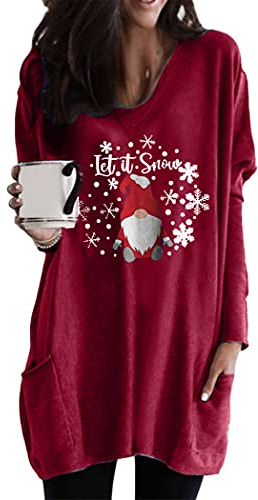 OMZIN Frauen Weihnachten Sweatshirt Langarmshirt Weihnachtspullover mit Komisch gedruckt Xmas Outfit