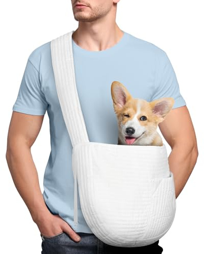 Adiwo Puppy Carrier, Dog Carrier Bag Shoulder Tote, Reversible Hands-free Dog Carry Sling for Small & Medium Dogs & Cats, Soft & Comfortable, for Outdoor Walking, Travel, Shopping, White
