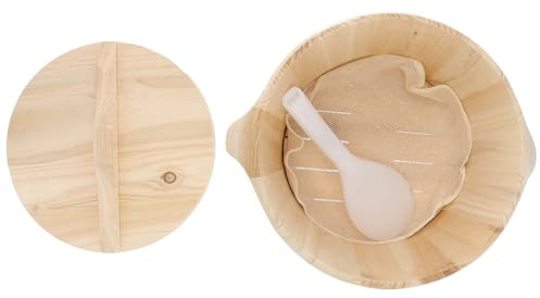Healeved Holz Reiskocher Dampfgarer aus Naturholz mit Flachem Deckel für Küche Glatte Oberfläche und Authentisches Aroma