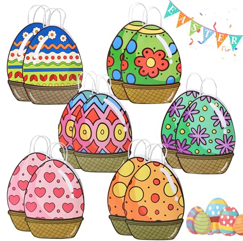 Sacchetti Regalo Pasqua, SilverChry 12 Sacchetti Pasquali Grandi, Caccia alle Uova, Borse Pasqua per Regali, Bustine Regalo Pasquali, Per Feste e Decorazioni per la Tavola (A, 21 * 19 * 10cm)
