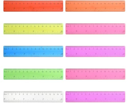 10 Stück Farbe Lineal 15cm Grundschule, Klein Lineal Set Grundschule, Aus Kunststoff Gefertigt, Farben ZufäLlig (Transparent, Rosa, Lila, Grün, Blau, Orange, Rot)