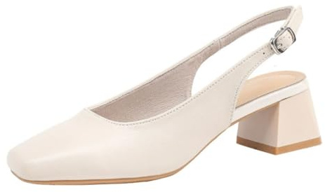 WHLL Sandali Donna Neri con Tacco a Blocco, Eleganti Décolleté Donna con Punta Quadrata, Scarpe Comode per L'Estate per Ufficio, Quotidiano, Matrimonio, Festa, Business,Apricot,38 EU