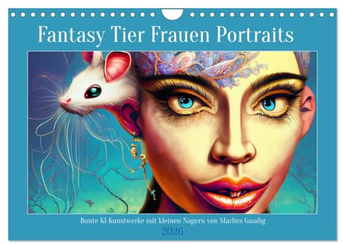 Fantasy Tier Frauen Portraits (Wandkalender 2026 DIN A4 quer), CALVENDO Monatskalender: Bunte Kunstwerke, halb Mensch halb Tier (CALVENDO Kunst)