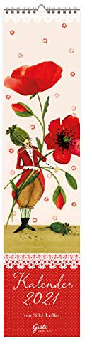 Wandkalender 2021 schmal I Dekorativ mit Mohnblume | Monatsplaner zum Aufhängen |Jahreskalender mit 14 Monatsseiten, jahresübergreifend, mit Ferienterminen