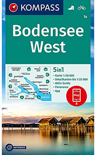 KOMPASS Wanderkarte Bodensee West: 5in1 Wanderkarte 1:50000 mit Aktiv Guide, Detailkarten und Panorama inklusive Karte zur offline Verwendung in der KOMPASS-App. Fahrradfahren. (KOMPASS-Wanderkarten)
