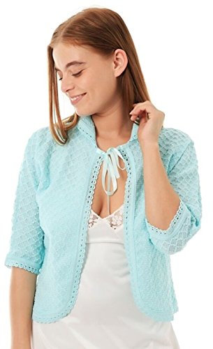 Bolero para señora, mangas 3/4, de punto, tradicional, atado en la parte delantera, tallas 34-52 Verde verde M