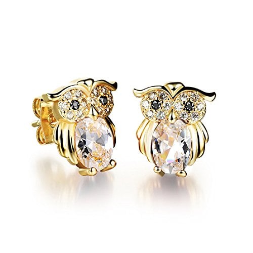 Crystalline Azuria Eulen Ohrstecker Ohrringe mit Weiß Zirkonia Kristalle 18 kt Vergoldet für Damen und Mädchen