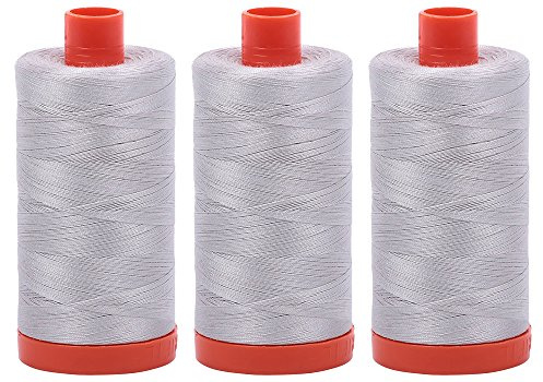 Bundle of 3 Large 1422 Yard Spools of Aurifil 50wt Egyptian Cotton Thread, Color: Aluminium Aluminum, No. A1050-2615