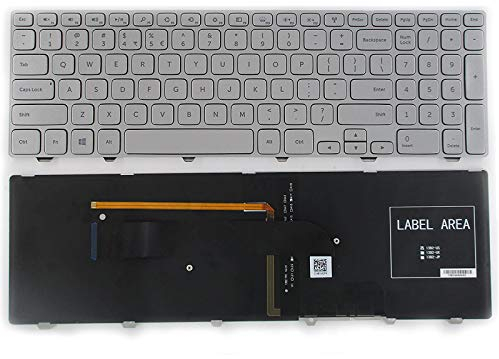 SUNMALL New Laptop Keyboard with （Frame and Backlit）for Dell Inspiron 15-7000 7537 7737 series Silver US Layout（6 Months Warranty）