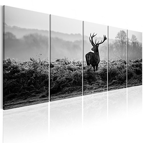 murando - Tableau décoratif animal 200x80 cm - Impression sur toile en noir et blanc - Décoration murale pour salon et chambre - Des arbres cerfs nature hiver animaux g-B-0047-b-o