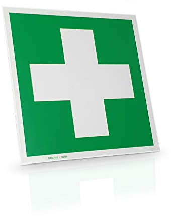 Betriebsausstattung24 Erste Hilfe & Verbandskasten Schild - Aluminium, langnachleuchtend - 20,0 x 20,0 cm - DIN 4844-2 D-E003 - L4Norm BGV A8 E03 - SR A1.3 E003 - Rettungszeichen