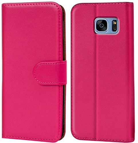 Verco Handyhülle für Samsung S7 Edge Hülle, Schutzhülle für Samsung Galaxy S7 Edge Tasche PU Leder Flip Case Brieftasche - Pink
