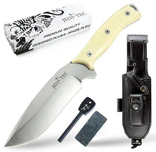 JEO-TEC Nº9 Coltello a Lama Fissa per Bushcraft Sopravvivenza Caccia Pesca Campeggio e Outdoor, Lama 15 cm in acciaio inox, Custodia pelle, Fatto a mano in Spagna