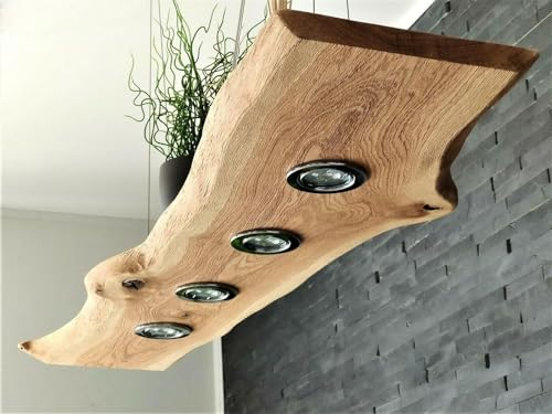 FRIESENLICHT TESSA LED Hängelampe Esstisch Pendelleuchte Holz Rustikal mit Baumkante Dimmbar Pendellampe Hängeleuchte mit Baumkante Esstischlampe Wildeiche (120 cm/ 5 Spots)