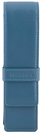 DiLoro Leder-Federmäppchen für zwei Füllfederhalter, Tintenroller oder Bleistifte, Blau (Sololio Blue)