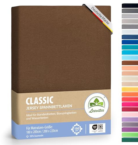 leevitex® Premium Wasserbett & Boxspringbett Spannbettlaken | 100% Baumwolle | 150 g/m² | Markenqualität | Ökotex |180 x 200 – 200 x 220 cm - Schokobraun