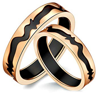 KnSam 18 Karat (750) Rotgold Ring Paar Ring Set Paarpreis Wellenform Eheringe Bicolor Rose Gold