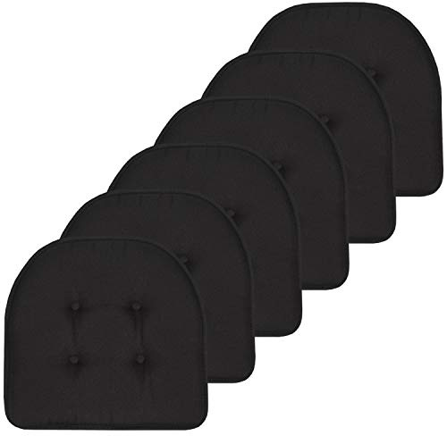 Sweet Home Collection Chair Cushion Memory Foam Pads Tufted Slip Non Skid Rubber Back U-Shaped 17 x 16 Seat Cover, 6 Count (Pack of 3), Black