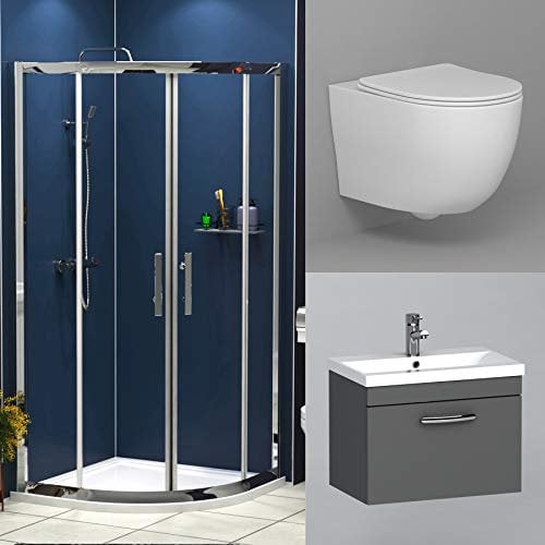 760mm Quadrant Shower Enclosure Suite with Abacus Wall Hung Toilet Pan & Vanity Unit