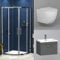 760mm Quadrant Shower Enclosure Suite with Abacus Wall Hung Toilet Pan & Vanity Unit