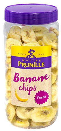 MAÎTRE PRUNILLE - Bananes Chips - Fruits Secs Festif - Riche En Fibres Et Vitamines - Pour Un Snack Ou Apéritif - Bocal 275 g