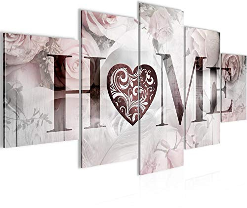 Runa Art Wandbilder Home Vintage 5 Teilig Bild auf Vlies Leinwand Deko Wohnzimmer Rosen Herz Grau 031552c