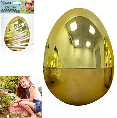 SRVertex Großes, goldfarbenes, nachfüllbares Osterei, 1 Stück, aus Kunststoff, 10 cm hoch x 7,4 cm, nützlich für Ostereiersuche, Spiele (1 großes goldfarbenes befüllbares Ei)